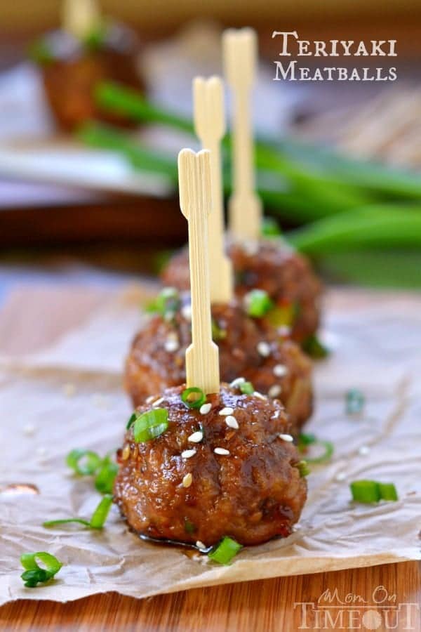 These delicious Teriyaki Meatballs make for a killer appetizer or an amazing dinner when served over a bed of rice! | MomOnTimeout.com | #recipe #dinner #appetizer