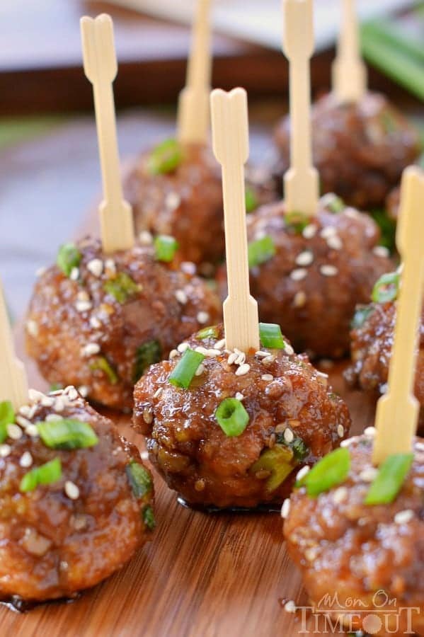 These delicious Teriyaki Meatballs make for a killer appetizer or an amazing dinner when served over a bed of rice! | MomOnTimeout.com | #recipe #dinner #appetizer