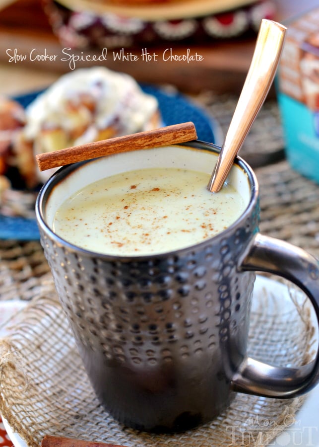 There's nothing better than this Slow Cooker Spiced White Hot Chocolate on a cool morning! | MomOnTimeout.com | #beverage #chocolate #hot #crock #pot #ad