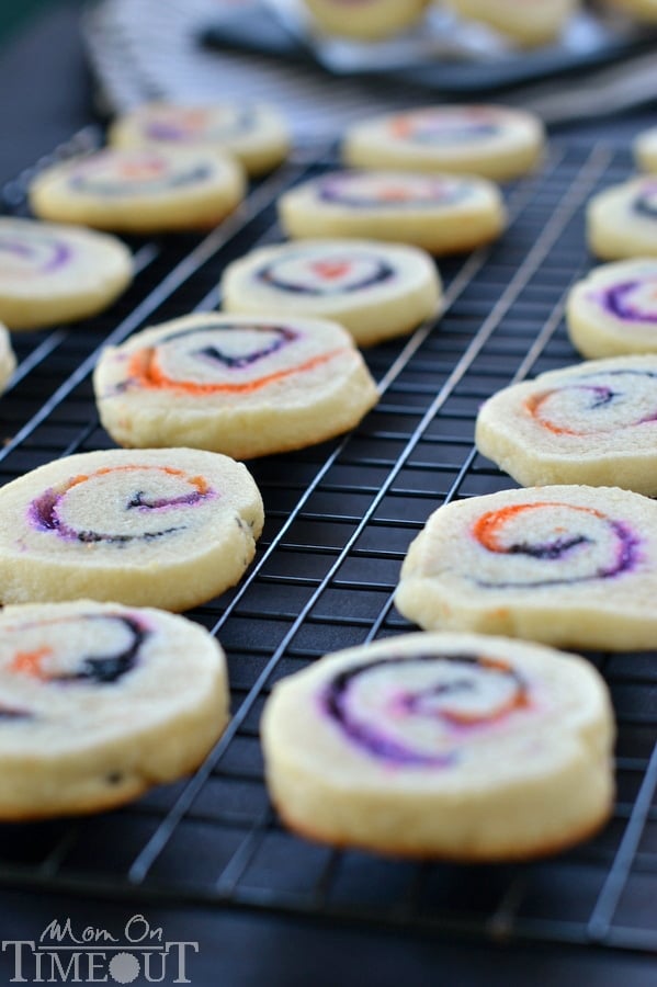 These Halloween Spiral Slice and Bake Cookies are the perfect, easy treat for your Halloween celebrations! | MomOnTimeout.com | #recipe #cookies #Halloween