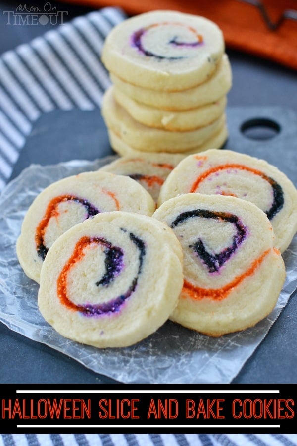 These Halloween Spiral Slice and Bake Cookies are the perfect, easy treat for your Halloween celebrations! | MomOnTimeout.com | #recipe #cookies #Halloween