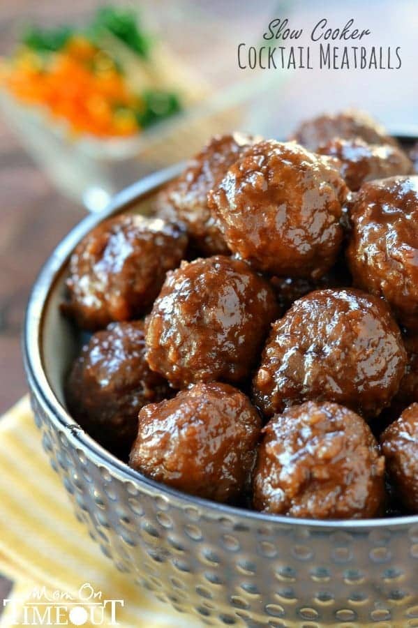 cocktail meatballs in a bowl made in the slow cooker
