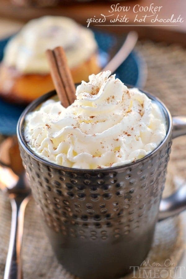 There's nothing better than this Slow Cooker Spiced White Hot Chocolate on a cool morning! | MomOnTimeout.com | #beverage #chocolate #hot #crock #pot #ad