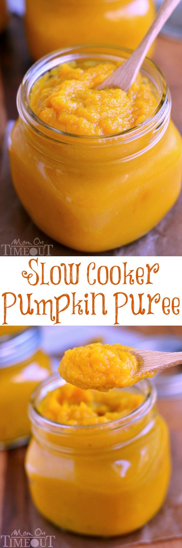 An easy step-by-step tutorial showing how to make Slow Cooker Pumpkin Puree - so, so much better than store bought! | MomOnTimeout.com | #slow #cooker #crockpot #DIY #Thanksgiving #Christmas #pumpkin