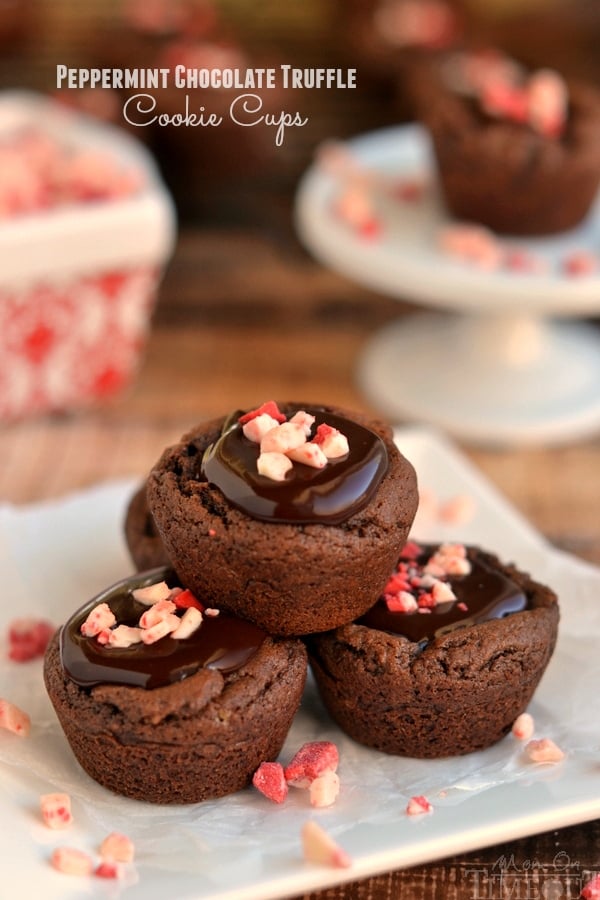 These Peppermint Chocolate Truffle Cookie Cups are filled with a peppermint chocolate ganache for a truly decadent holiday experience! | MomOnTimeout.com | #dessert #Christmas #IDelight #ad