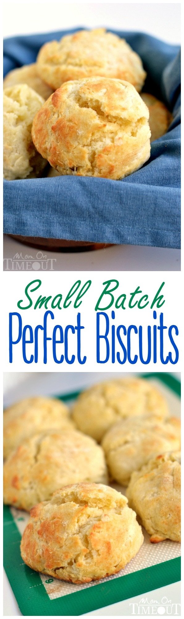 small batch biscuits collage in basket and baking sheet