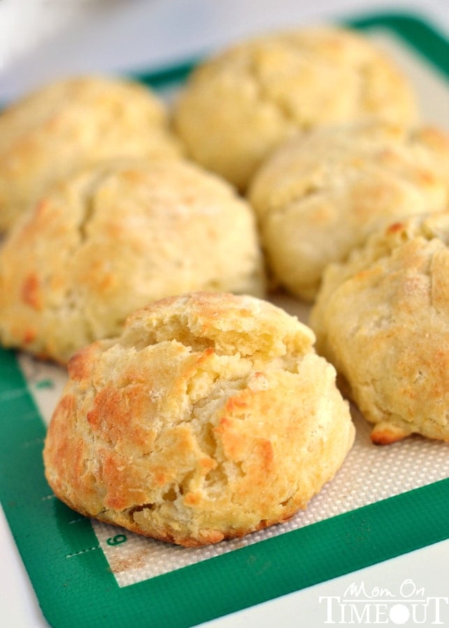 six baked biscuits on baking sheet