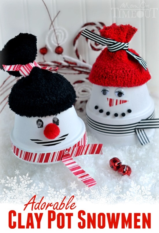 These Adorable Clay Pot Snowman are so fun to make! They make a perfect afternoon project and the options are endless! | MomOnTimeout.com | #christmas #craft #snowman #MakeAmazing #spon