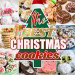 collage of 20 christmas cookies with the best Christmas cookies text overlay on top of a tree