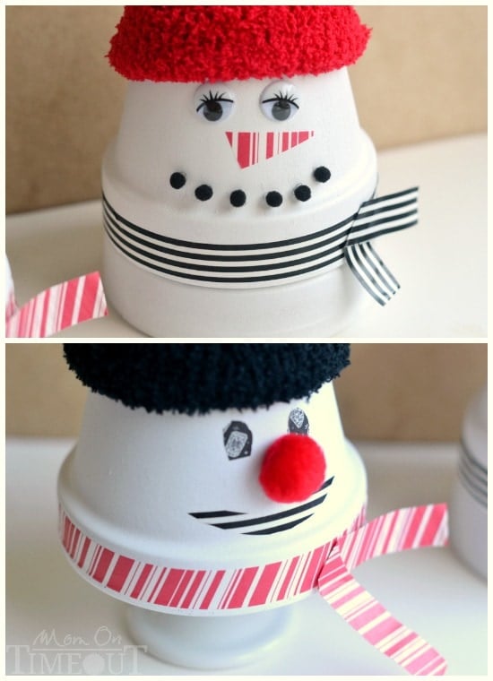 These Adorable Clay Pot Snowman are so fun to make! They make a perfect afternoon project and the options are endless! | MomOnTimeout.com | #christmas #craft #snowman #MakeAmazing #spon