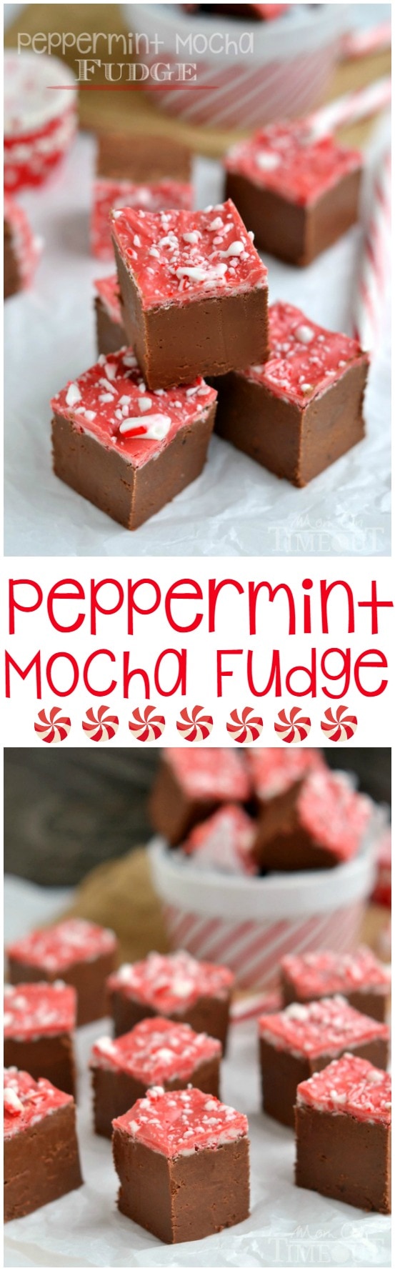 This Peppermint Mocha Fudge is just BEGGING to be served up at your holiday celebration! Perfectly festive and easy too! // Mom On Timeout