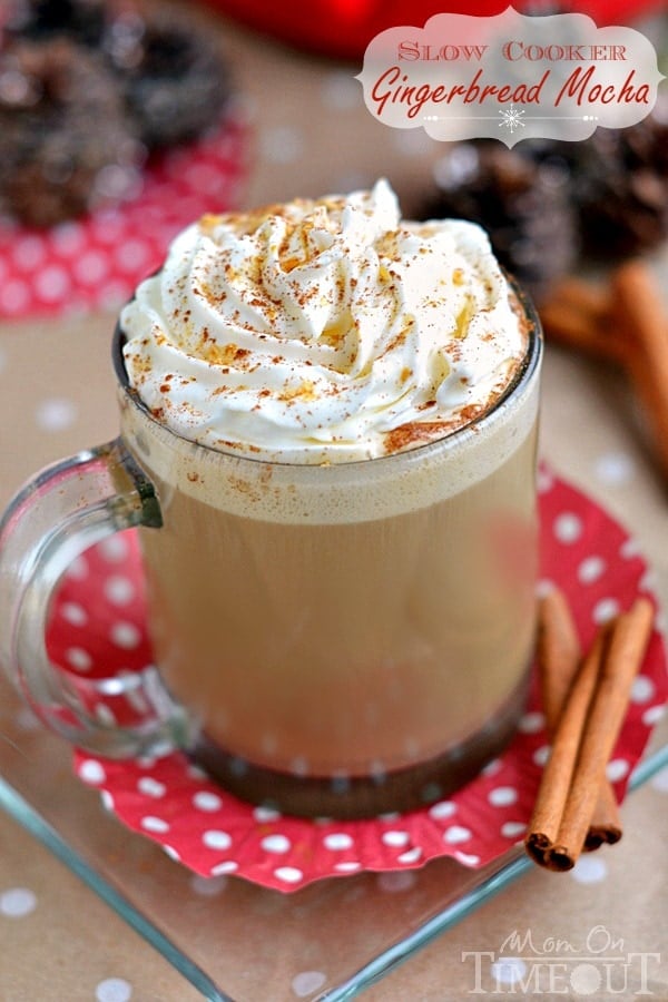 A delicious holiday beverage made right in your slow cooker! This Slow Cooker Gingerbread Mocha tastes just like cookies...but better! | MomOnTimeout.com | #beverage #drink #Christmas #crockpot #IDelight #spon