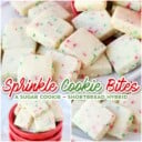 3 image collage of sprinkle cookie bite cookies cut into squares with title overlay