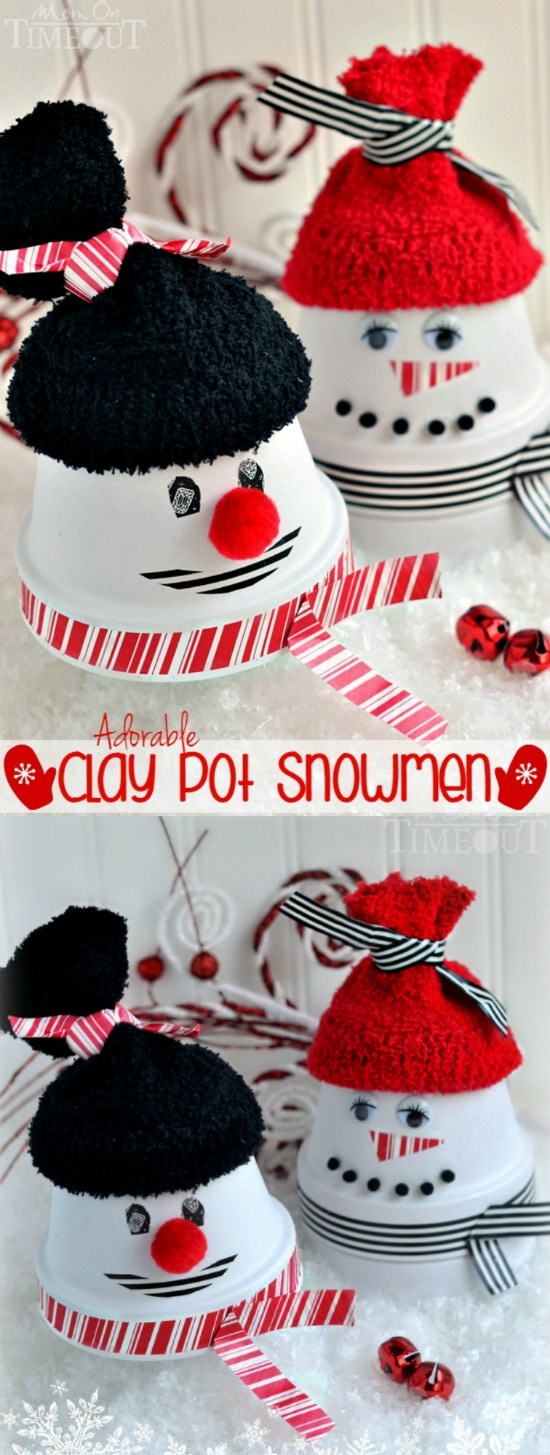 These Adorable Clay Pot Snowman are so fun to make! They make a perfect afternoon project and the options are endless! | MomOnTimeout.com | #christmas #craft #snowman #MakeAmazing #spon