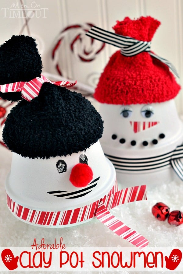 These Adorable Clay Pot Snowman are so fun to make! They make a perfect afternoon project and the options are endless! | MomOnTimeout.com | #christmas #craft #snowman #MakeAmazing #spon