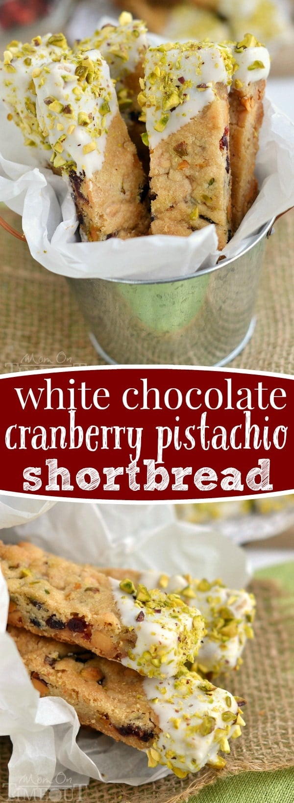 White Chocolate Cranberry Pistachio Shortbread is the prettiest treat you'll make this holiday season!  Easy to make, these shortbread sticks are perfect for cookie trays and gifts.