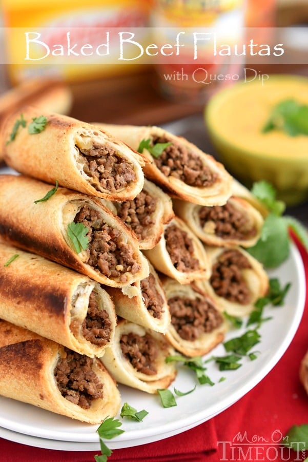 These Baked Beef Flautas with Queso Dip are sure to please the entire crowd at your next party! 