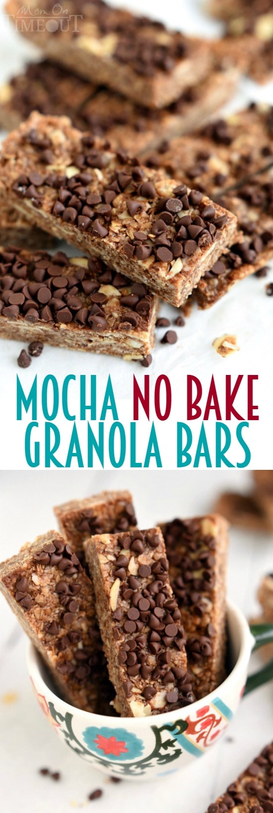 These Mocha No Bake Granola Bars are perfect for a grab-and-go breakfast or an afternoon pick-me-up snack! | MomOnTimeout.com | #breakfast #snack #recipe #chocolate #mocha