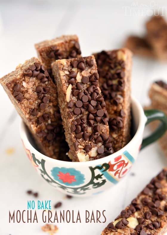 These Mocha No Bake Granola Bars are perfect for a grab-and-go breakfast or an afternoon pick-me-up snack! | MomOnTimeout.com | #breakfast #snack #recipe #chocolate #mocha