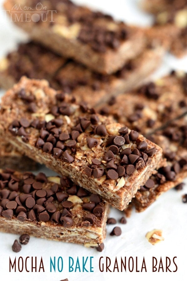 These Mocha No Bake Granola Bars are perfect for a grab-and-go breakfast or an afternoon pick-me-up snack! | MomOnTimeout.com | #breakfast #snack #recipe #chocolate #mocha