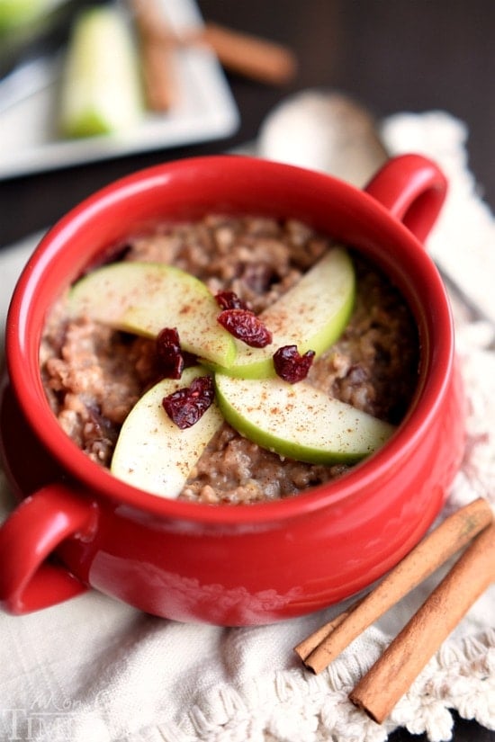 oatmeal in bowl with apple pie spice