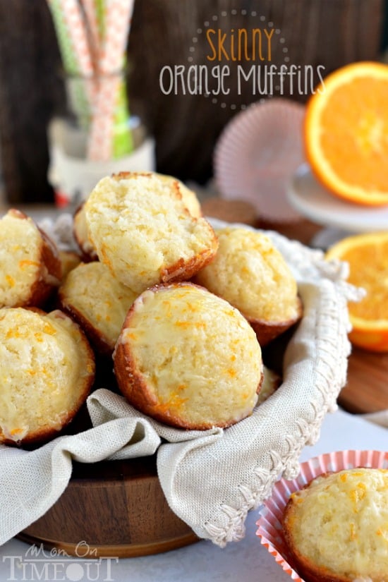 These Skinny Orange Muffins are made with Greek yogurt and plenty of orange zest for a terrific, bright orange flavor! So tender and moist, these muffins are a great way to start to your day! | MomOnTimeout.com | #breakfast #brunch #muffin #recipe #orange