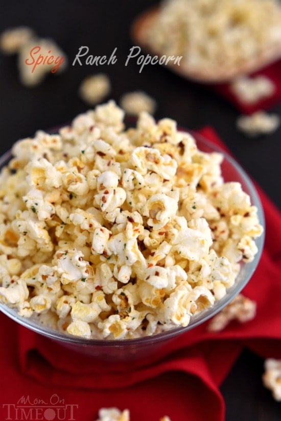 You're just four ingredients away from snacking paradise with this delicious Spicy Ranch Popcorn! So addicting, this delightfully easy recipe is sure to become a new family favorite! | MomOnTimeout.com | #appetizer #snack #recipe
