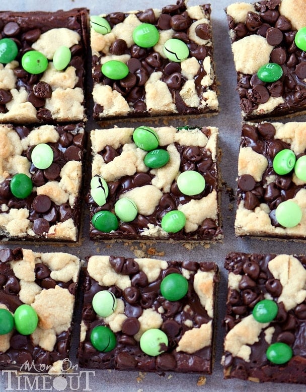 Indulge in these outrageously decadent Chocolate Mint Fudge Crumb Bars for the ultimate chocolate and mint treat! | MomOnTimeout.com | #recipe #dessert #chocolate #mint