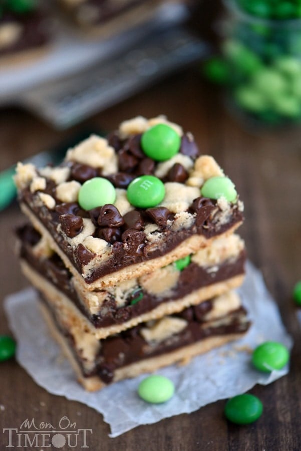 Indulge in these outrageously decadent Chocolate Mint Fudge Crumb Bars for the ultimate chocolate and mint treat! | MomOnTimeout.com | #recipe #dessert #chocolate #mint