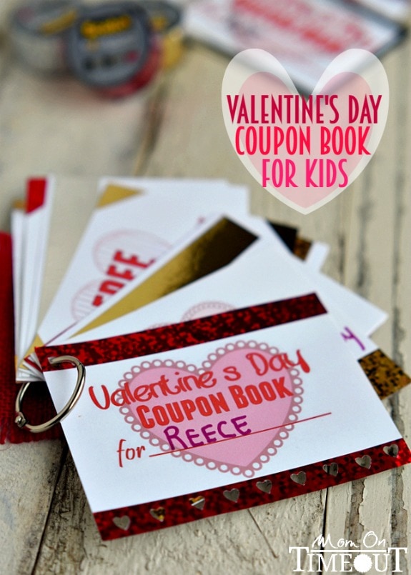 Treat your little sweetheart to a Printable Valentine's Day Coupon Book for Kids! Printable coupons for family movie night, no chores, pizza for dinner and so much more! | MomOnTimeout.com | #ValentinesDay #craft #ScotchEXP