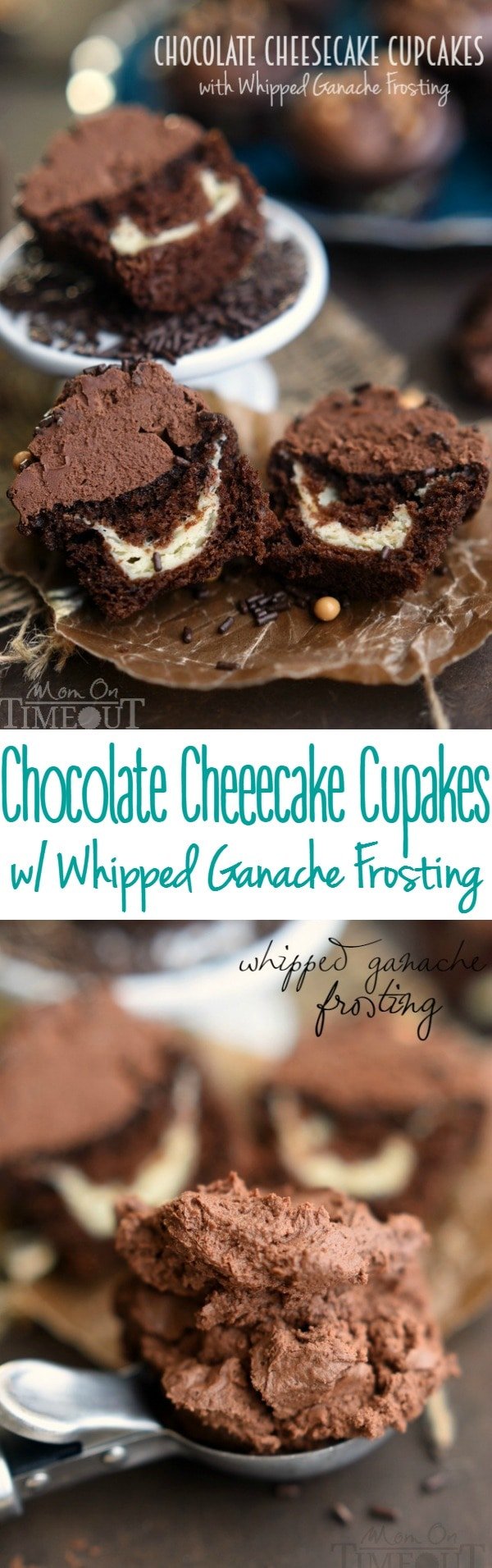These Chocolate Cheesecake Cupcakes recipe with Whipped Ganache Frosting are sure to cure that chocolate craving! These cupcakes are the real deal - and that frosting - pure heaven! | MomOnTimeout.com | #PinThatTwist