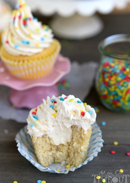 How about French Vanilla Cheesecake Cupcakes for the dessert win? It's like two desserts in one! Cheesecake filling is nestled inside a delicious vanilla cupcake and topped with the most amazing vanilla frosting ever - don't forget the sprinkles!