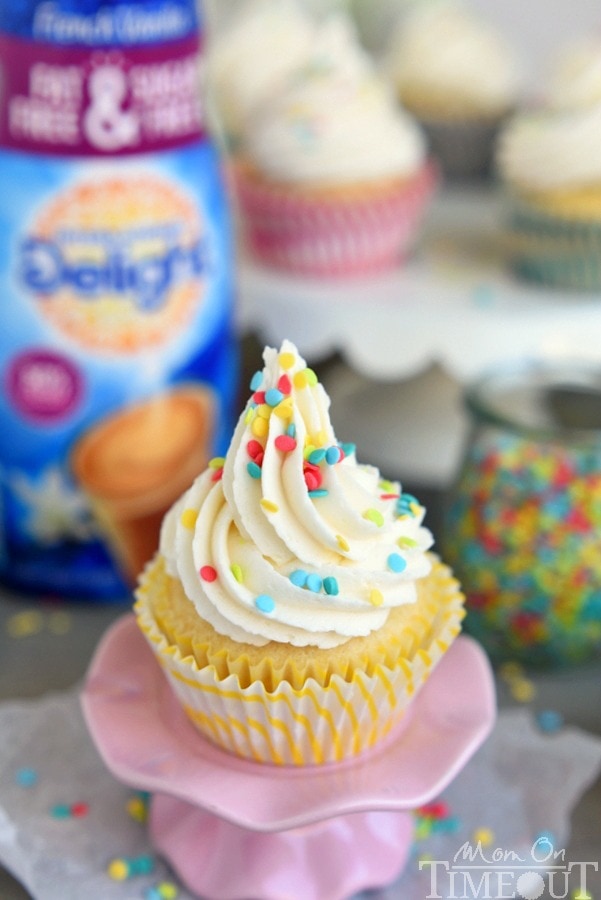 How about French Vanilla Cheesecake Cupcakes for the dessert win? It's like two desserts in one! Cheesecake filling is nestled inside a delicious vanilla cupcake and topped with the most delicious vanilla frosting ever - don't forget the sprinkles!