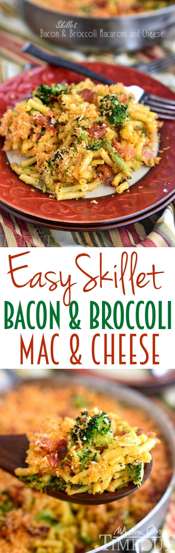 Skillet Bacon and Broccoli Macaroni and Cheese is the perfect dinner recipe for busy weeknights! Easy and delicious! | MomOnTimeout.com