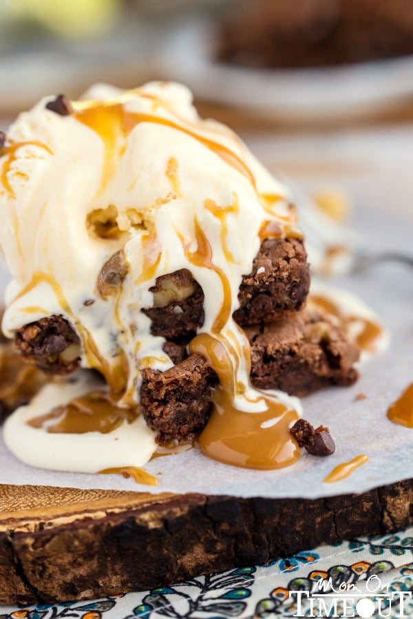  These German Chocolate Caramel Brownies start with a cake mix but are some of the fudgiest brownies EVER! A sweet layer of caramel is the ultimate surprise inside these delicious and easy brownies! | MomOnTimeout.com