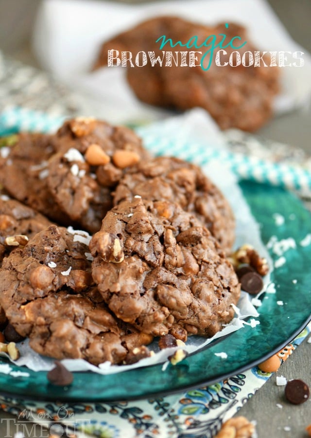 These Magic Brownie Cookies are packed full of flavor - coconut, butterscotch, walnuts, and of course, CHOCOLATE! This easy to make dessert will be a hit at your next party - no one can eat just one! | MomOnTimeout.com