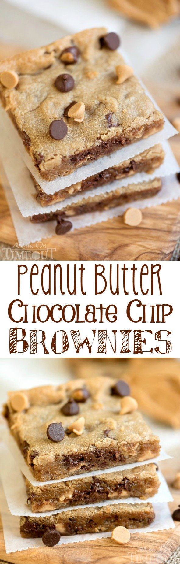 Perfectly moist, decadent, and fudgy, these sinful Peanut Butter Chocolate Chip Brownies will redefine your love for peanut butter. The perfect easy dessert recipe for peanut butter and chocolate lovers!| MomOnTimeout.com
