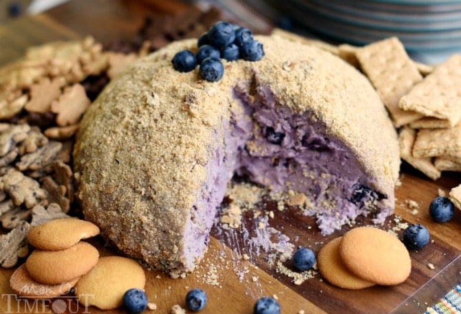 This Blueberry Pie Cheese Ball tastes just like a blueberry cheesecake and is the perfect appetizer or dessert for your next get together! Easy and delicious! | MomOnTimeout.com