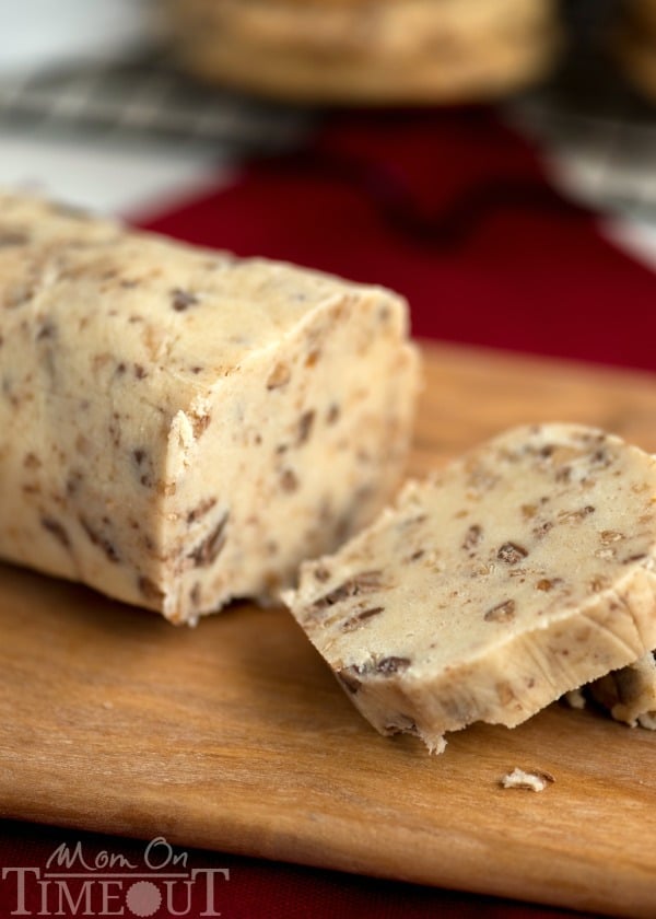 You're just six ingredients away from these glorious Toffee Butter Icebox Cookies! Deliciously buttery and perfectly rich, this easy cookie recipe is the perfect dessert for any day! | MomOnTimeout.com | #cookie