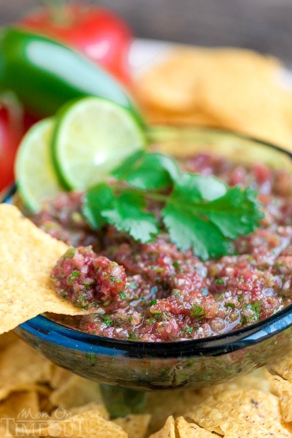 The tastiest salsa right from your garden! I love making this Easy Garden Blender Salsa all summer long! This easy recipe will have you coming back again and again! | MomOnTimeout.com | #LetsGro #LifeStartsHere #IfItWatersNowItFeeds