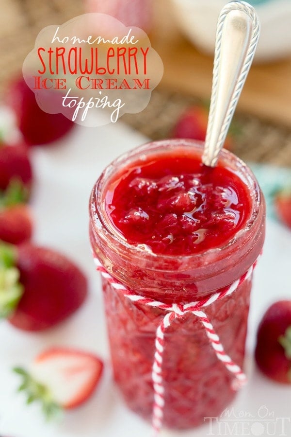 This Easy Homemade Strawberry Ice Cream Topping recipe is the perfect way to jazz up your ice cream tonight! Also the perfect topping for waffles, French toast, and so much more! | MomOnTimeout.com