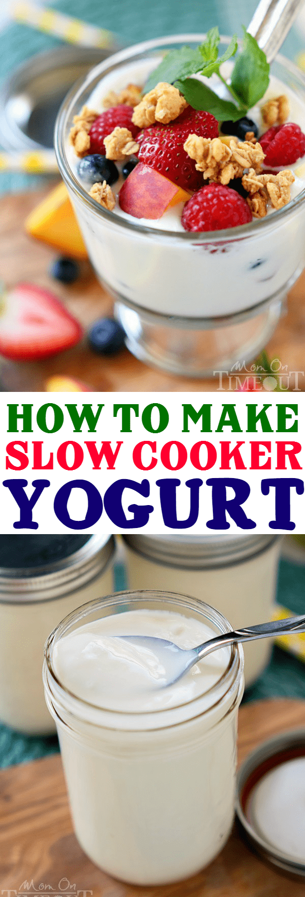 Have you ever tried making yogurt at home? It's really easy to do and you don't need a fancy yogurt machine either. All you need is a slow cooker! Let me show you How To Make Yogurt In A Slow Cooker! | MomOnTiemeout.com | #recipe #dairy #ad