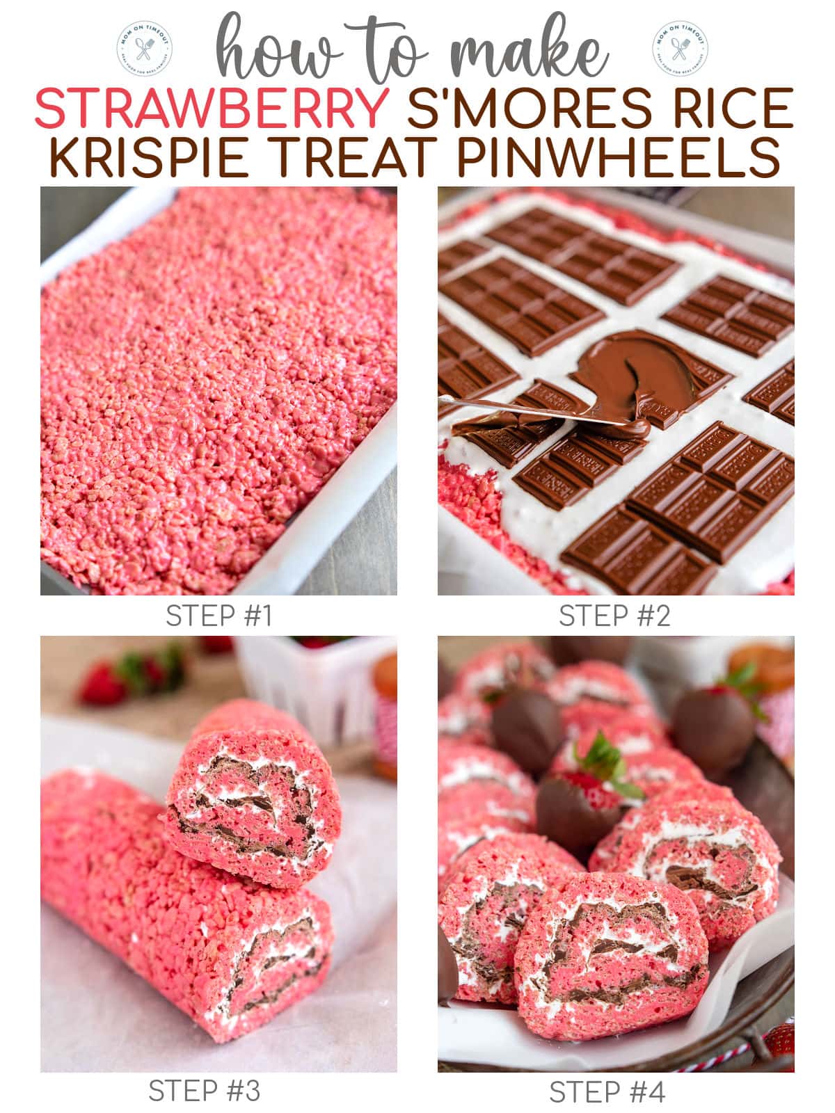 Four image collage showing how to make the pinwheels step by step. Text overlay at the top of image.