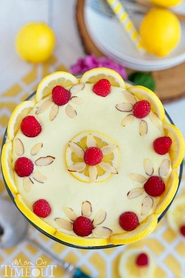 This Skinny Lemon Raspberry Cheesecake Trifle takes just 10 minutes to prepare and tastes like summer! The perfect easy dessert recipe for any occasion! | MomOnTimeout.com