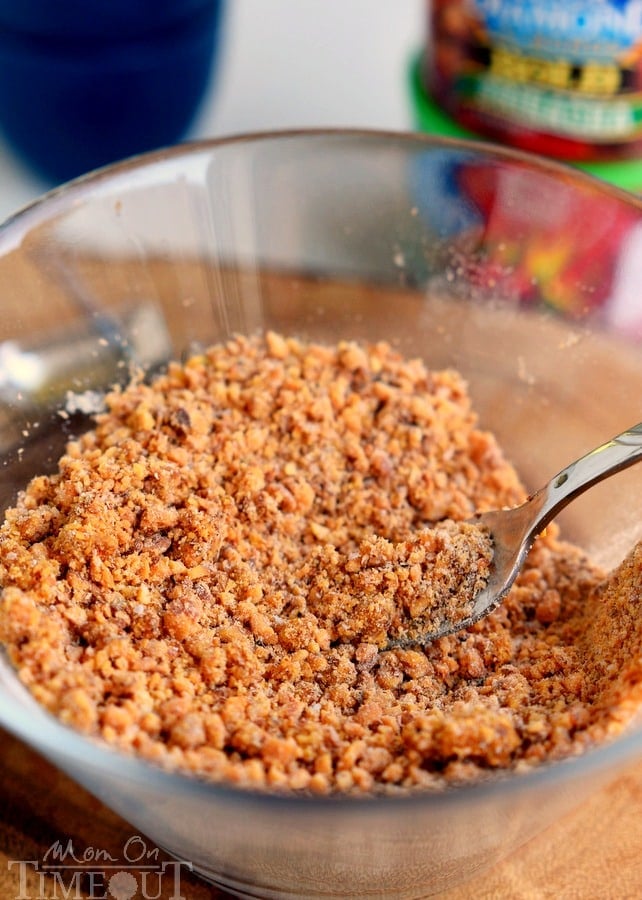 flour mixed with processed almonds in clear bowl