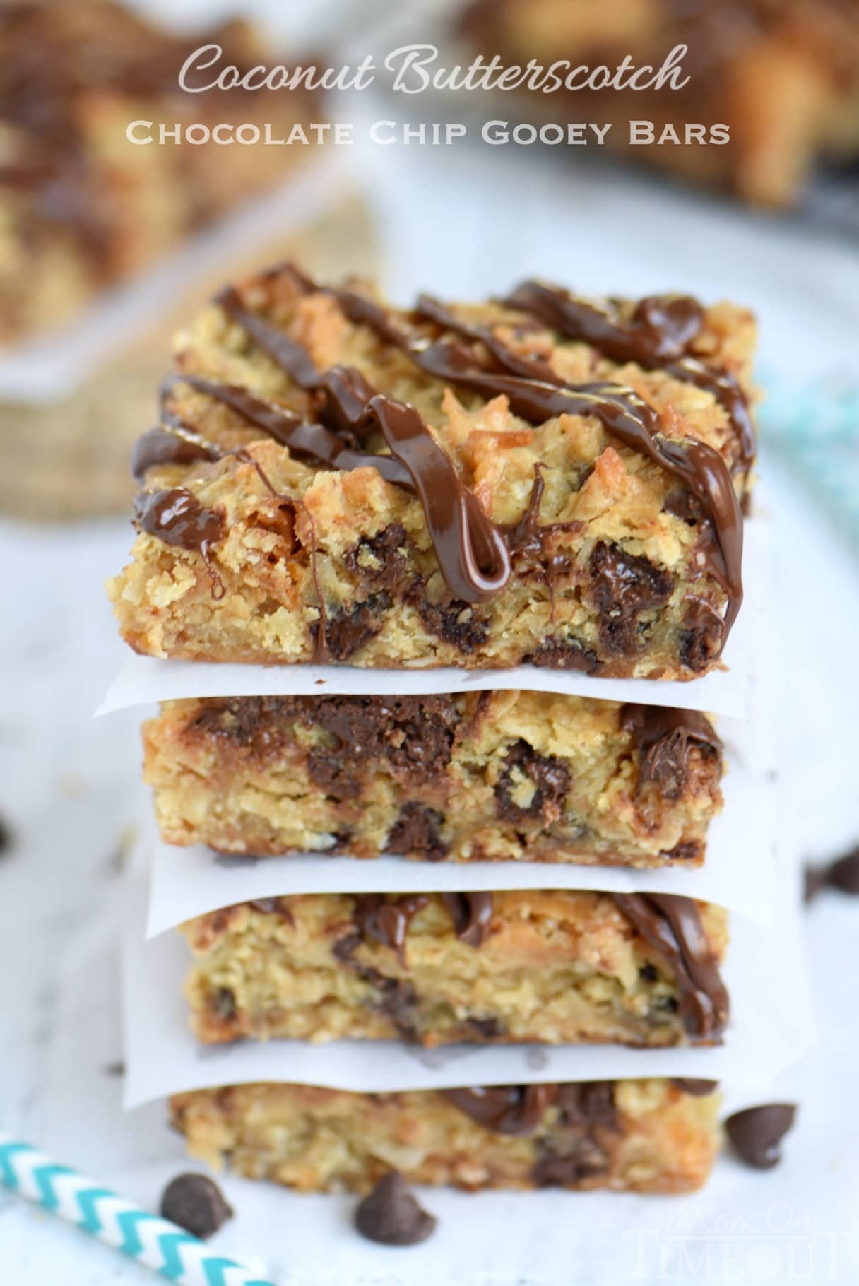 These Coconut Butterscotch Chocolate Chip Gooey Bars are sure to be a hit! So much flavor in one bite! Perfect for potlucks, picnics, road trips and more! // Mom On Timeout