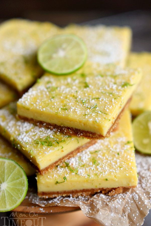 key lime pie bars close up cut and ready to serve