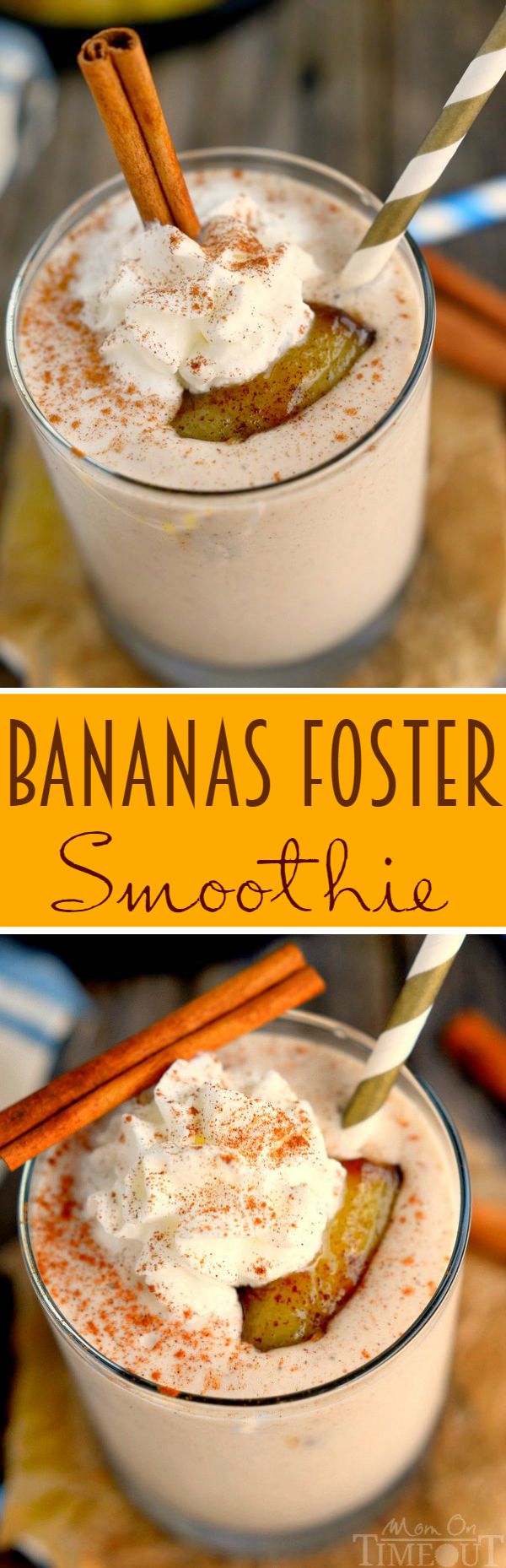 You'll want to wake up to this Bananas Foster Smoothie! Yummy banana and caramel flavors in a protein-packed smoothie - delicious! A sweet and easy breakfast recipe. | MomOnTimeout.com