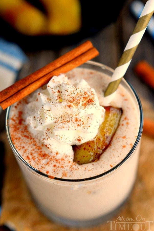 You'll want to wake up to this Bananas Foster Smoothie! Yummy banana and caramel flavors in a protein-packed smoothie - delicious! | MomOnTimeout.com