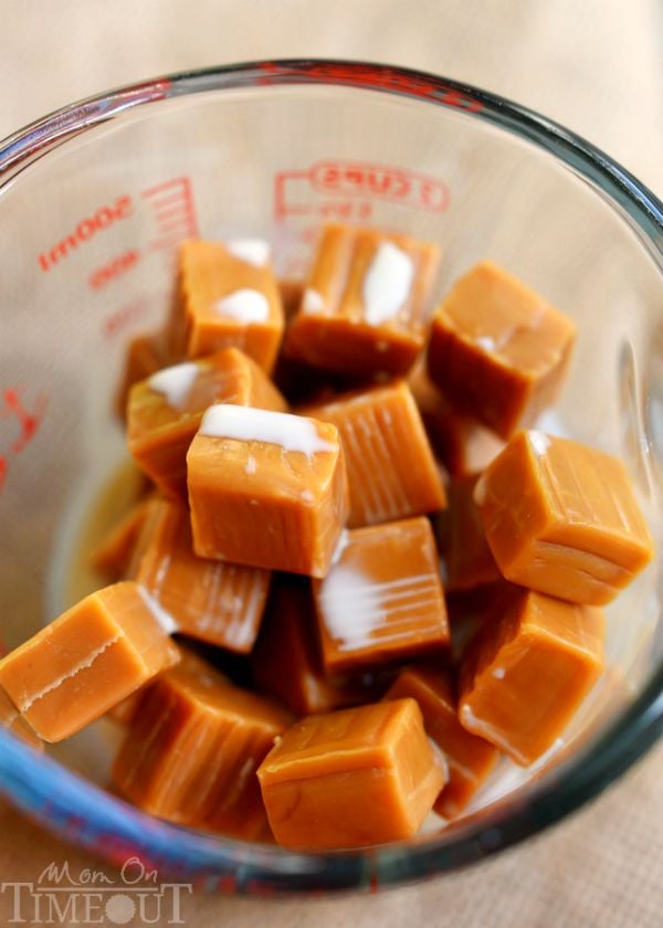 caramels with evaporated milk in pyrex measuring cup